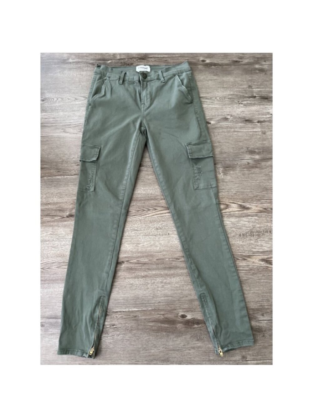 Frame Denim Cargo Skinny Pants‎ Womens 26 Olive Army Green Ankle Zip Le Service